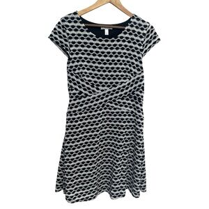 DressBarn Cap Sleeves Fit and Flare Black and White Women's Dress Size 12P